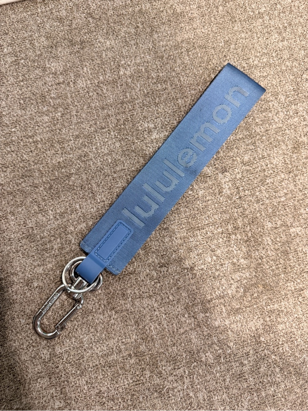 lululemon athletica Denim Blue Logo Wrist Strap with Silver Hardware